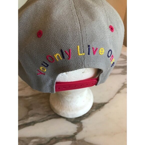 YOLO Adjustable Snapback Hat Hip Hop You Only Live Once Cap Gray Pink Yellow - Picture 3 of 7
